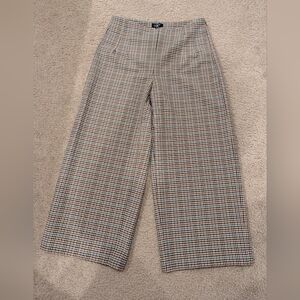 LOFT Multicolor Checkered Wide-Leg Pants